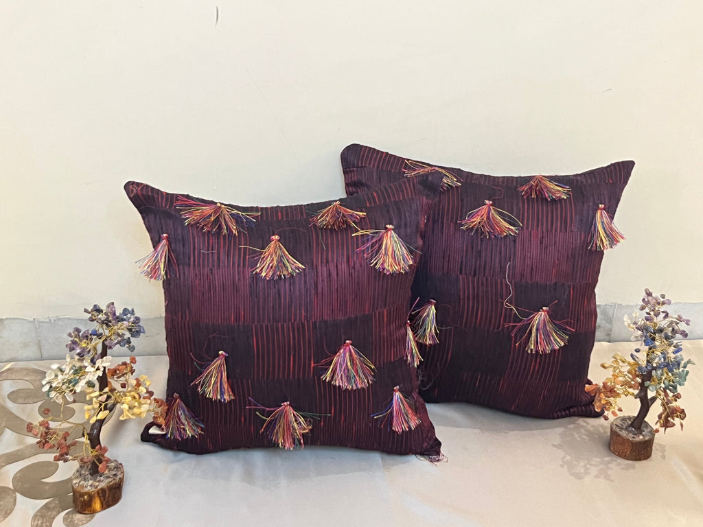 Majestic Plum by Aetherea with Cotton, Cushion covers, Purple, Tassels, Upcycled at Kamakhyaa for sustainable fashion