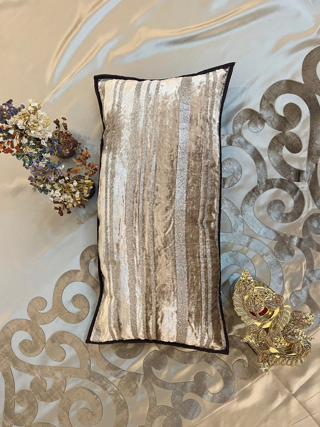 Glimmering Stripes by Aetherea with Cushion covers, Deck Cushion, Embroidered, Piping, Stripes, Upcycled at Kamakhyaa for sustainable fashion