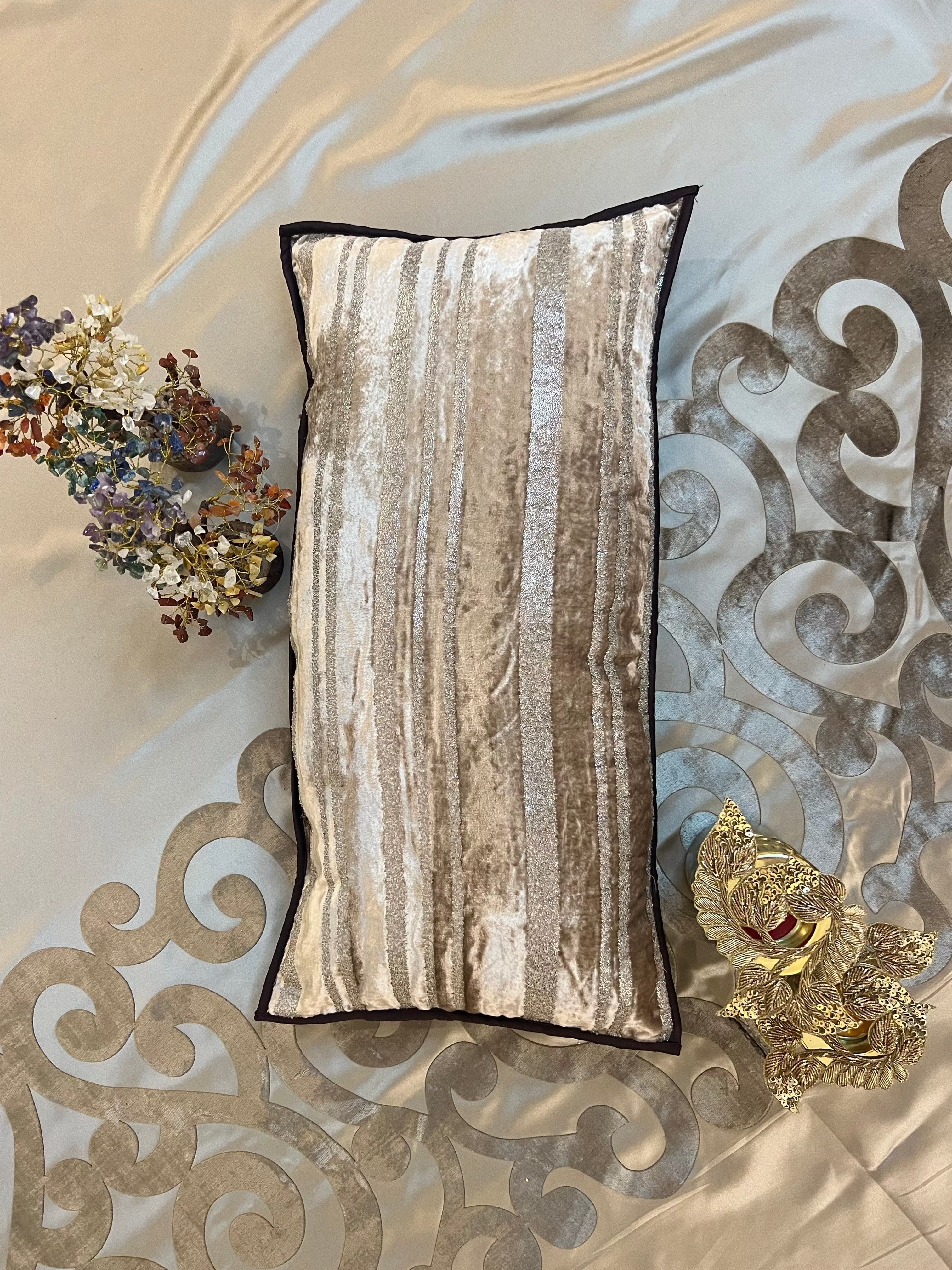 Glimmering Stripes by Aetherea with Cushion covers, Deck Cushion, Embroidered, Piping, Stripes, Upcycled at Kamakhyaa for sustainable fashion