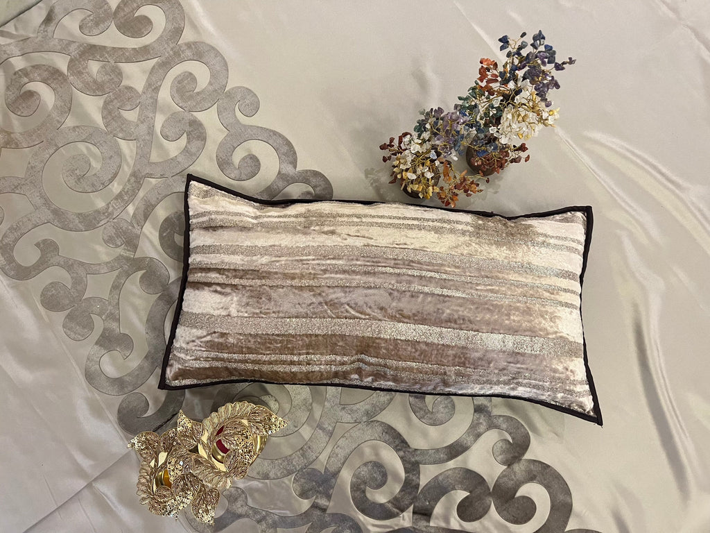 Glimmering Stripes by Aetherea with Cushion covers, Deck Cushion, Embroidered, Piping, Stripes, Upcycled at Kamakhyaa for sustainable fashion