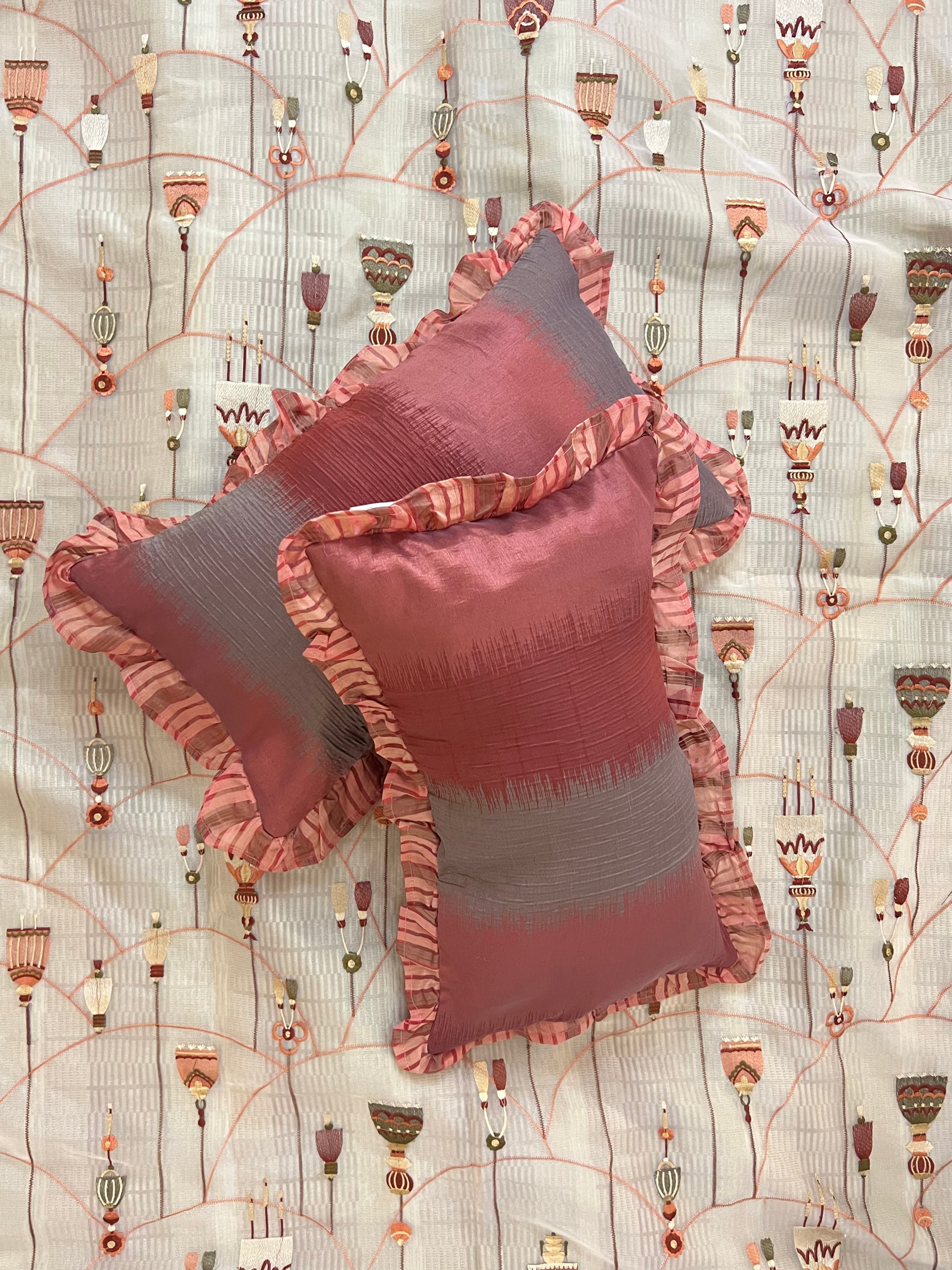 Garnet Gingham by Aetherea with Cotton, Cushion covers, Deck Cushion, Frills, Metallic, Plaids, Red, Sheer, Upcycled at Kamakhyaa for sustainable fashion