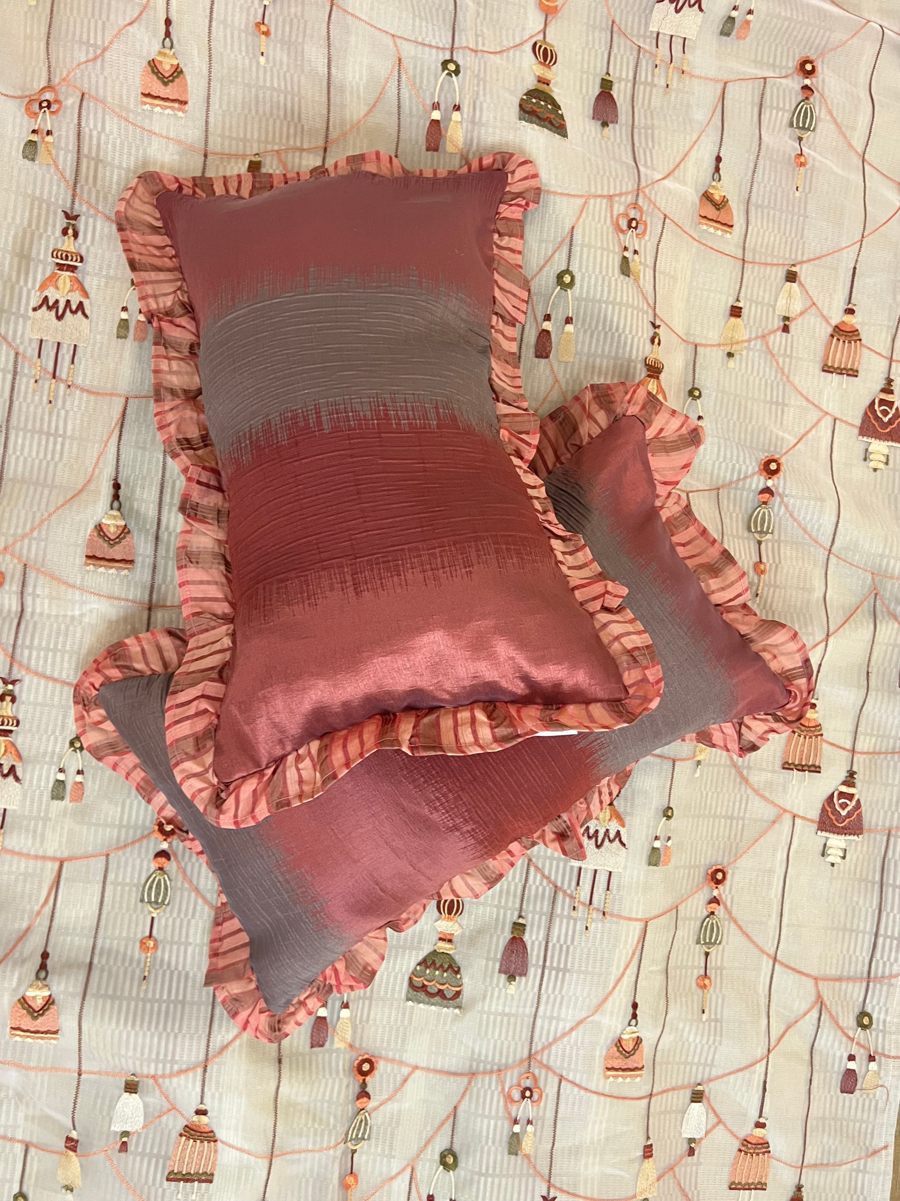 Garnet Gingham by Aetherea with Cotton, Cushion covers, Deck Cushion, Frills, Metallic, Plaids, Red, Sheer, Upcycled at Kamakhyaa for sustainable fashion