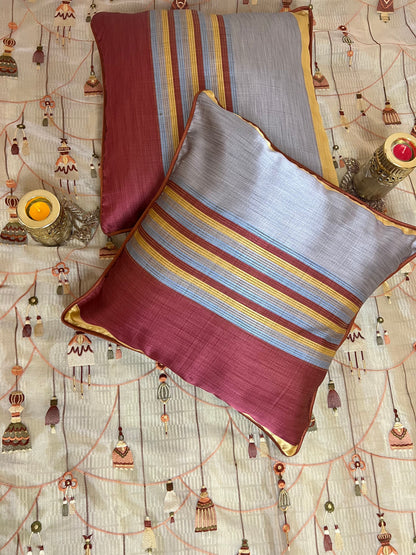 Stripes by Aetherea with Cushion covers, Multi-coloured, Red, Satin, Stripes, Upcycled at Kamakhyaa for sustainable fashion