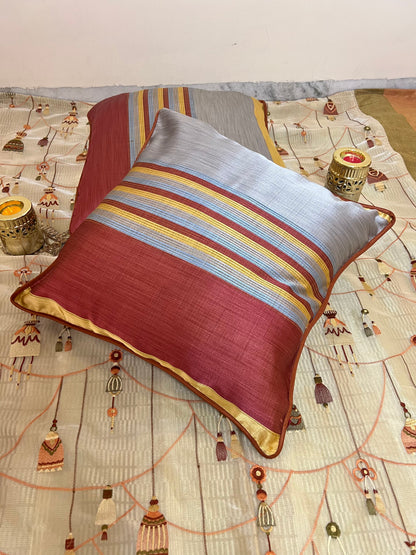 Stripes by Aetherea with Cushion covers, Multi-coloured, Red, Satin, Stripes, Upcycled at Kamakhyaa for sustainable fashion