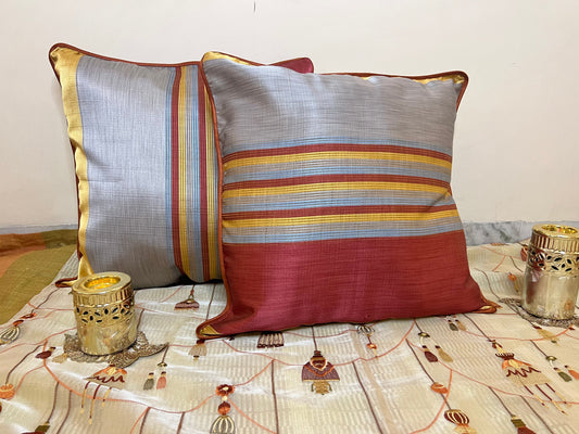 Stripes by Aetherea with Cushion covers, Multi-coloured, Red, Satin, Stripes, Upcycled at Kamakhyaa for sustainable fashion