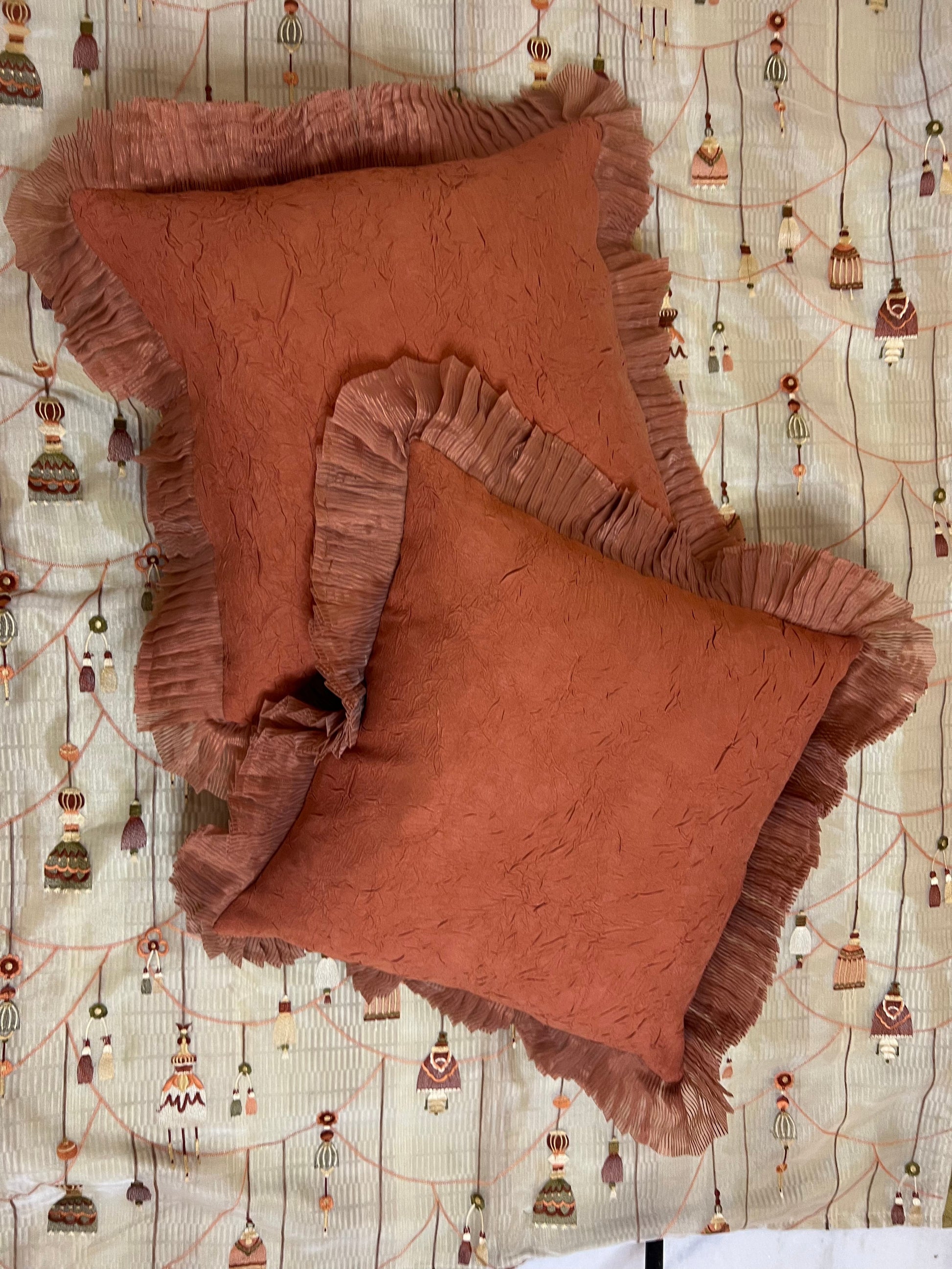 Rustic Ruffle by Aetherea with Cotton, Cushion, Cushion covers, Orange, Plain, Ruffles, Solid, Upcycled at Kamakhyaa for sustainable fashion