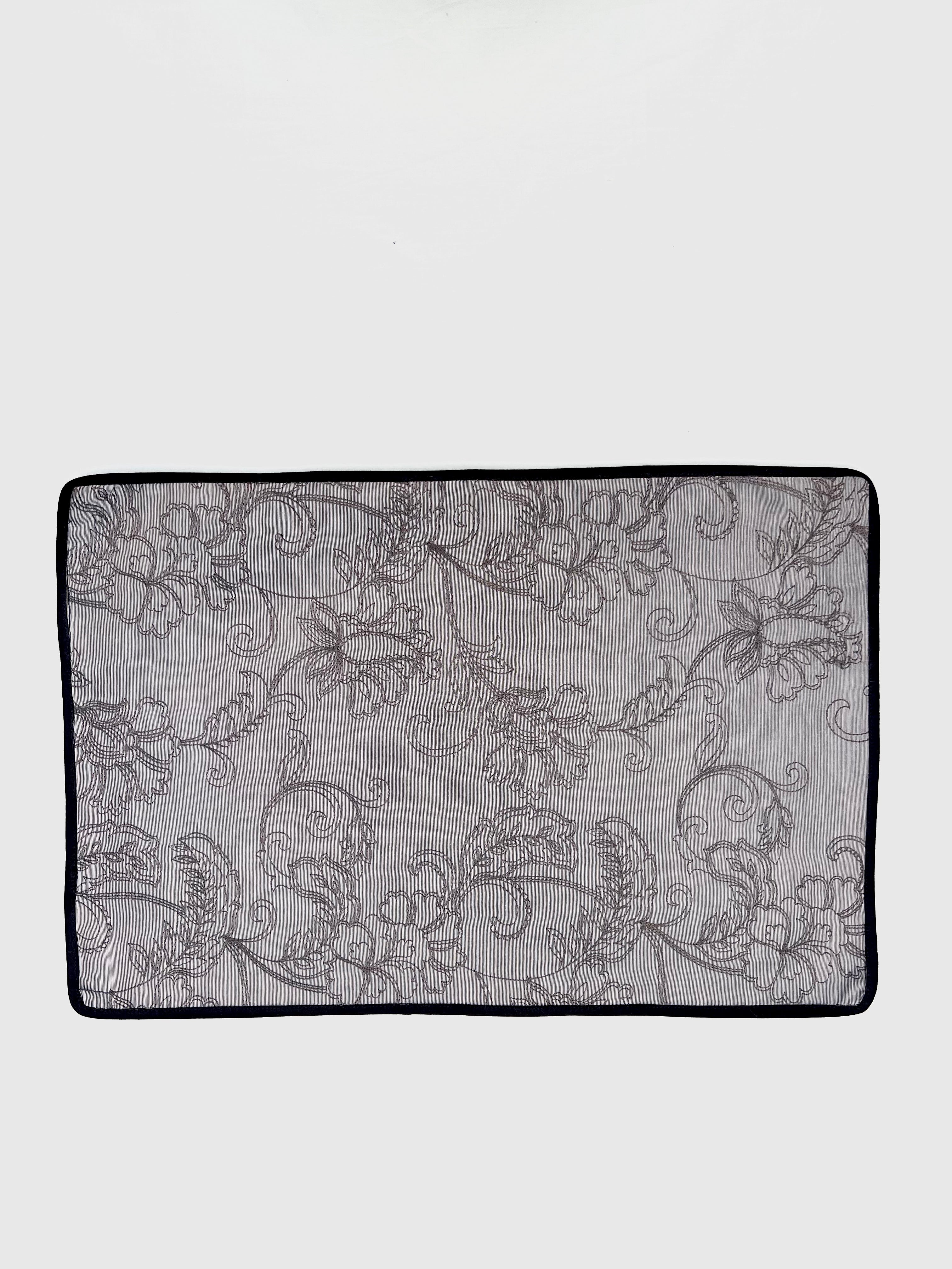 Ashen Floral Tapestry by Aetherea with Embroidered, Floral, Flower, Grey, Monochrome, Table Mats, Upcycled at Kamakhyaa for sustainable fashion