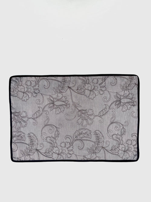 Ashen Floral Tapestry by Aetherea with Embroidered, Floral, Flower, Grey, Monochrome, Table Mats, Upcycled at Kamakhyaa for sustainable fashion