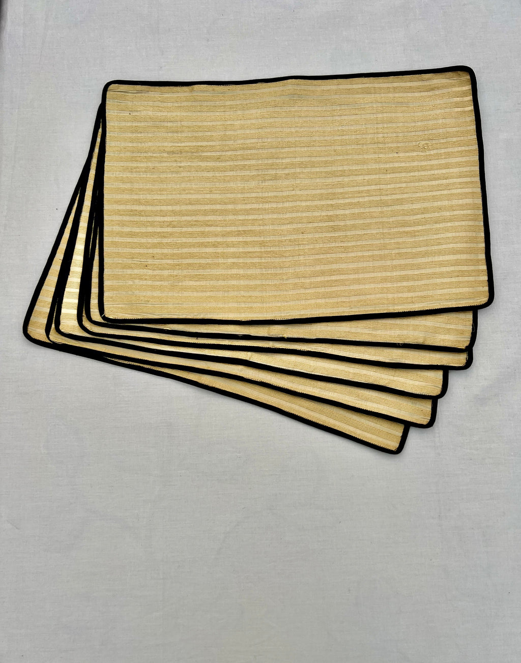 Gilded Sheen by Aetherea with Golden, Metallic, Monochrome, Silk, Stripes, Table Mats, Texture, Upcycled at Kamakhyaa for sustainable fashion