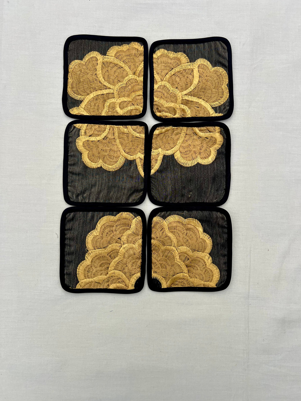 Threaded Petals by Aetherea with Coasters, Floral, Flower, Golden, Mustard, Silk, Upcycled at Kamakhyaa for sustainable fashion