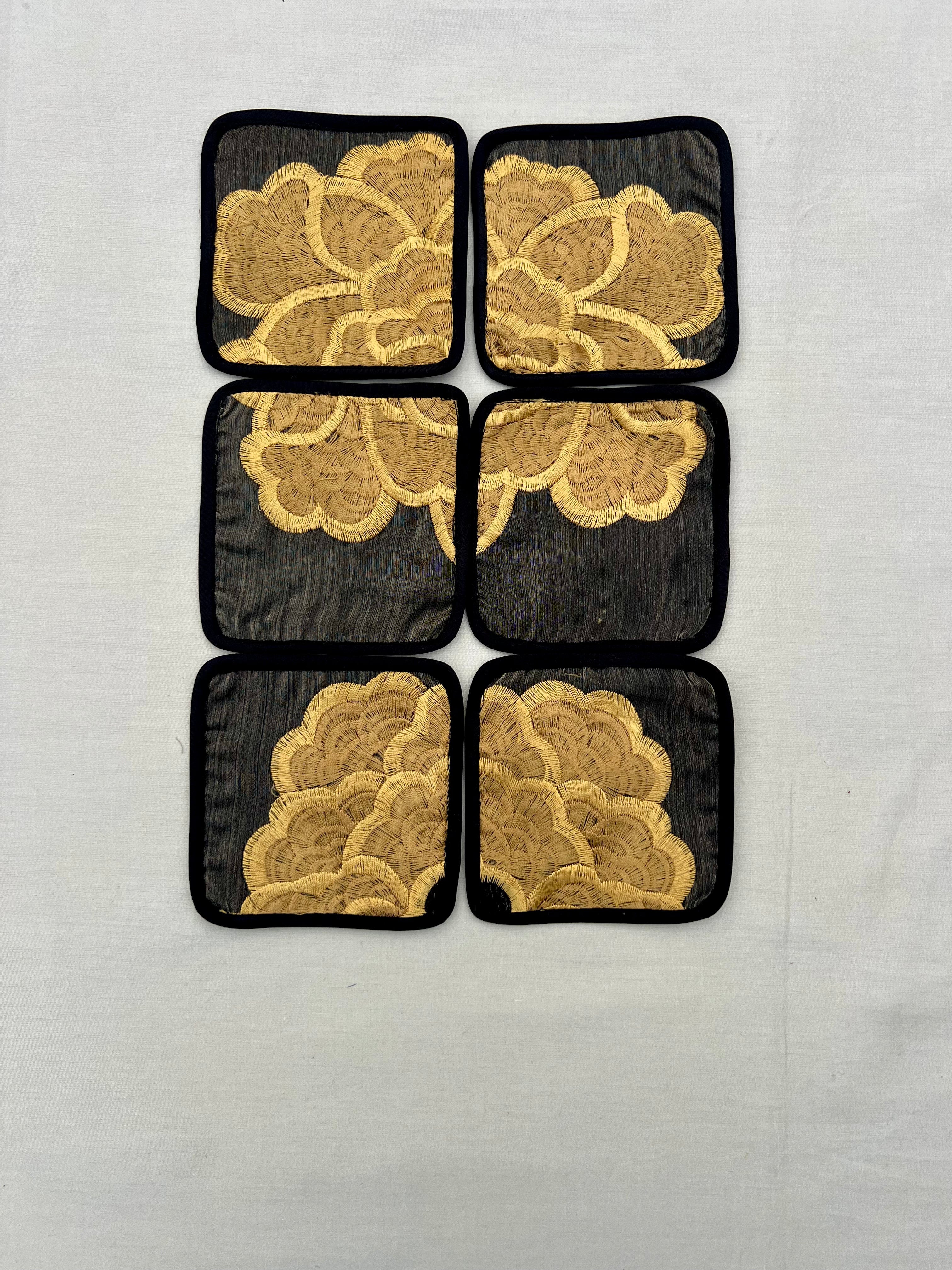 Threaded Petals by Aetherea with Coasters, Floral, Flower, Golden, Mustard, Silk, Upcycled at Kamakhyaa for sustainable fashion