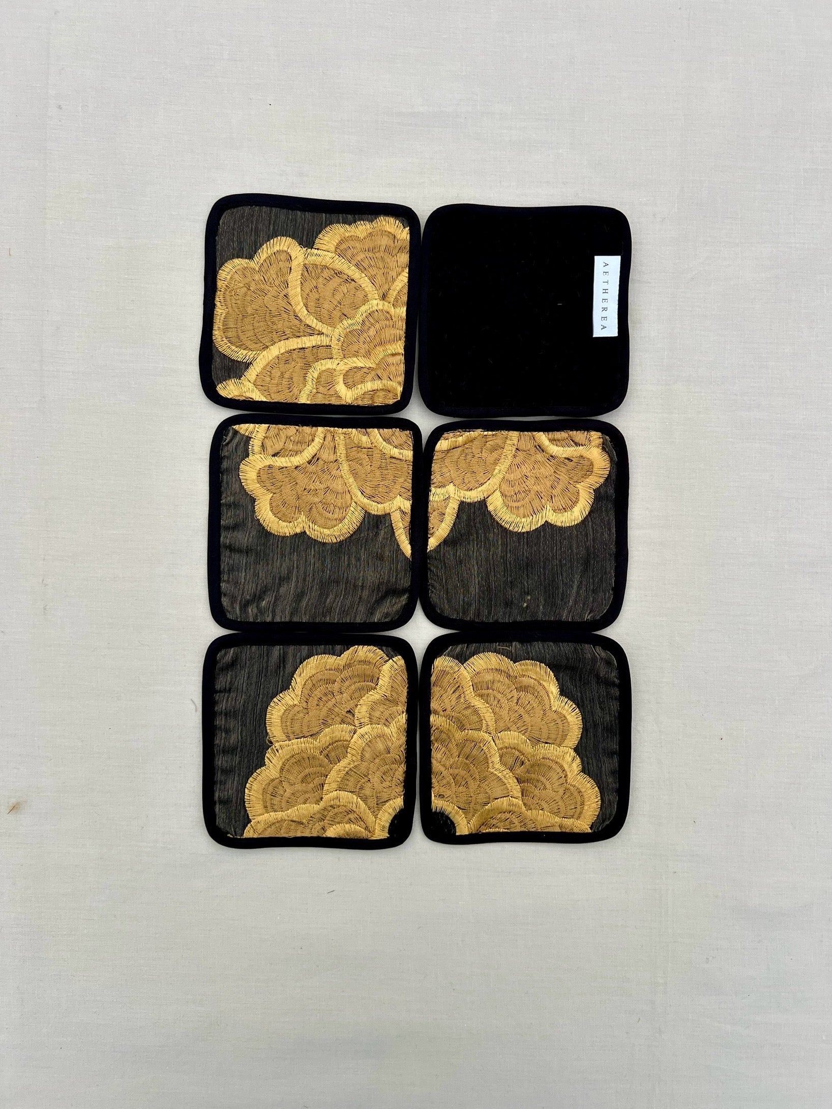 Threaded Petals by Aetherea with Coasters, Floral, Flower, Golden, Mustard, Silk, Upcycled at Kamakhyaa for sustainable fashion