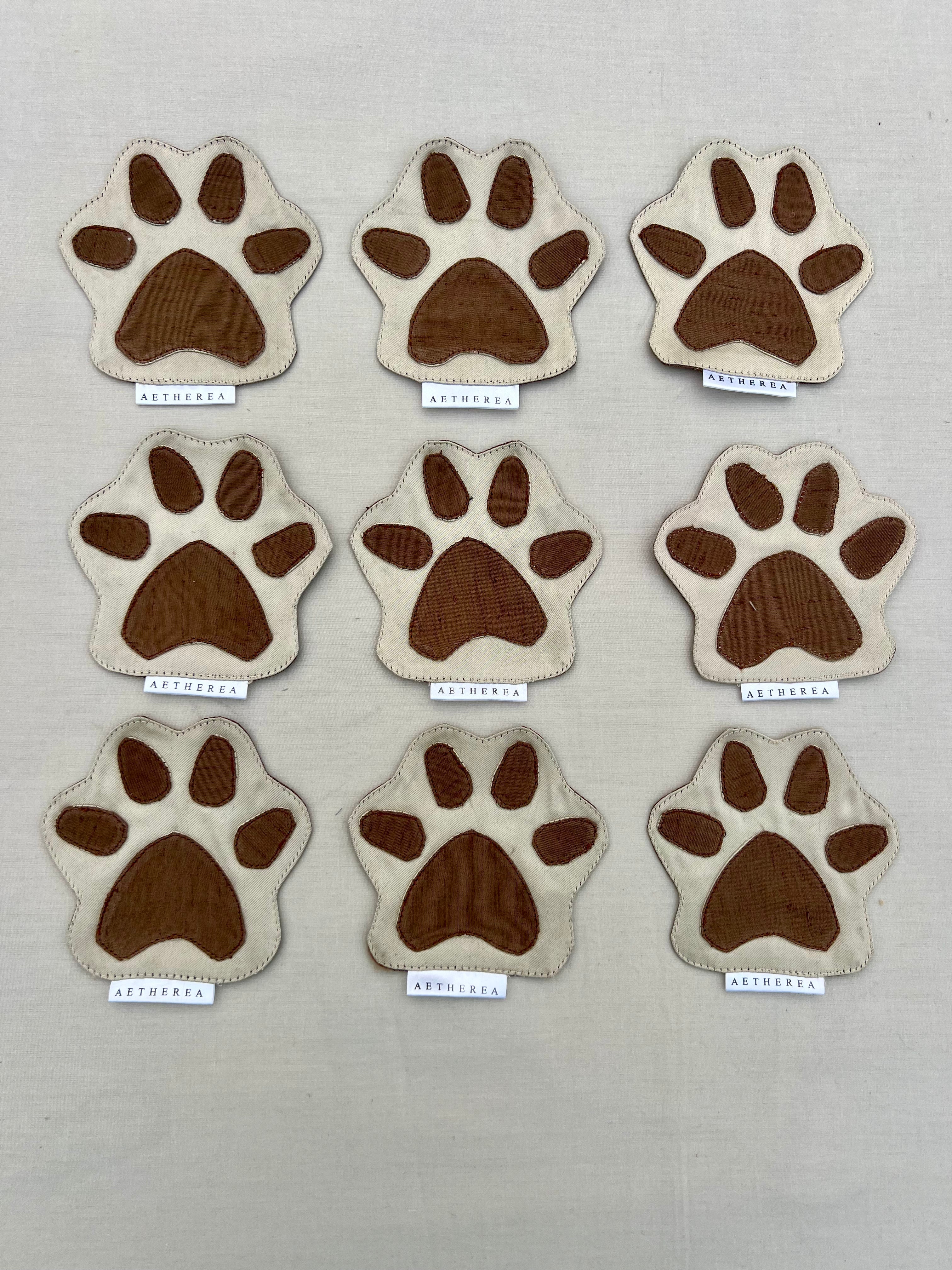 Paw Puff Winsome Coasters by Aetherea with Beige, Brown, Coasters, Cotton, Dual Tone, Silk, Upcycled at Kamakhyaa for sustainable fashion