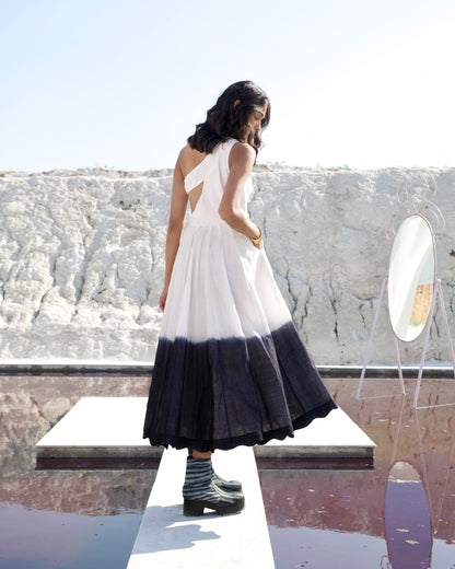 White Midi Dress Aurora SS24, Casual Wear, Chanderi Silk, Midi Dresses, Ombres & Dyes, Organic, Regular Fit, White Kamakhyaa