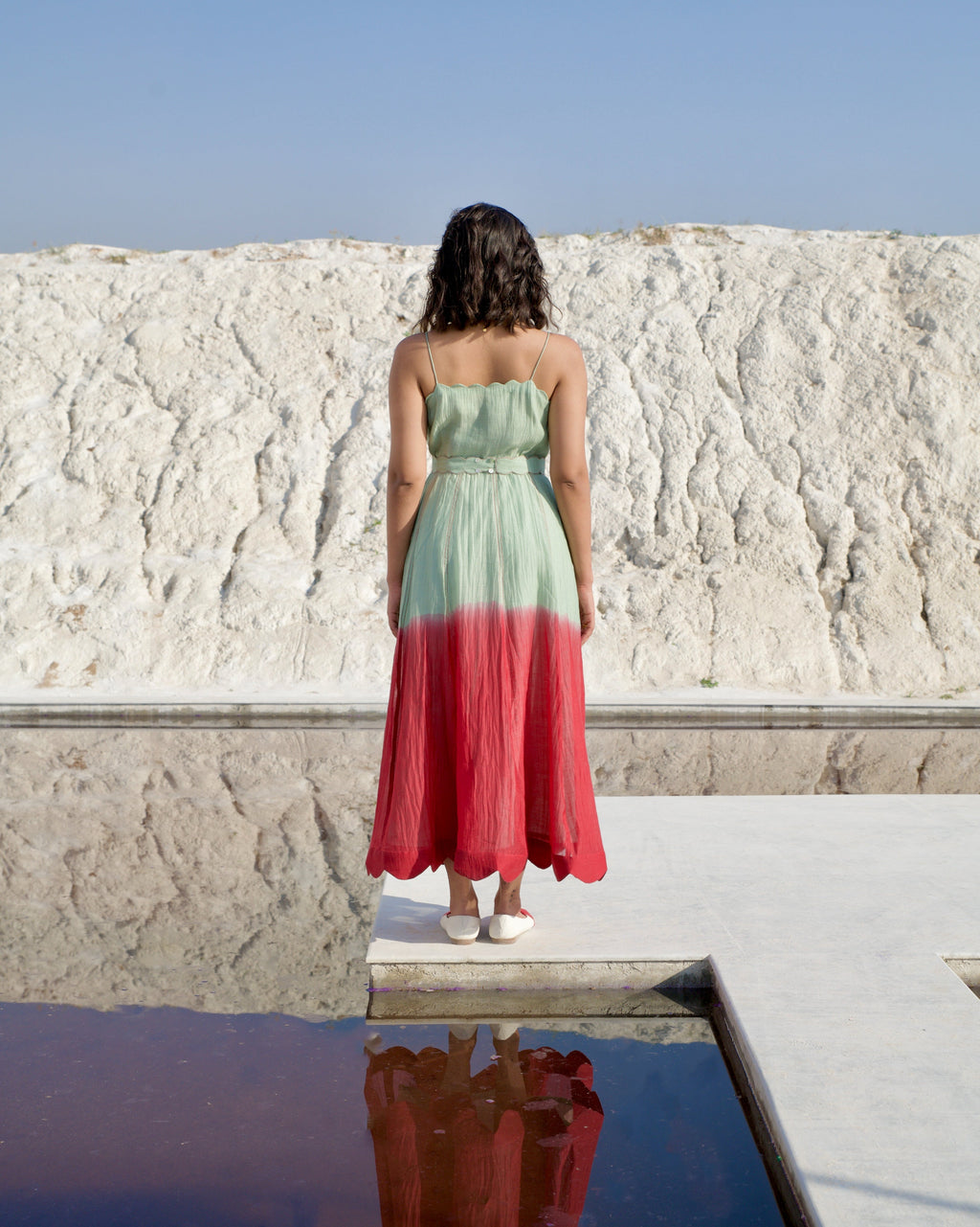 Green Silk Midi Dress by The Loom Art with Aurora by The Loom Art, Best Selling, Casual Wear, Chanderi Silk, FB ADS JUNE, Green, July Sale, July Sale 2023, Midi Dresses, Ombre & Dyes, Organic, Regular Fit, Sleeveless Dresses, Womenswear at Kamakhyaa for sustainable fashion