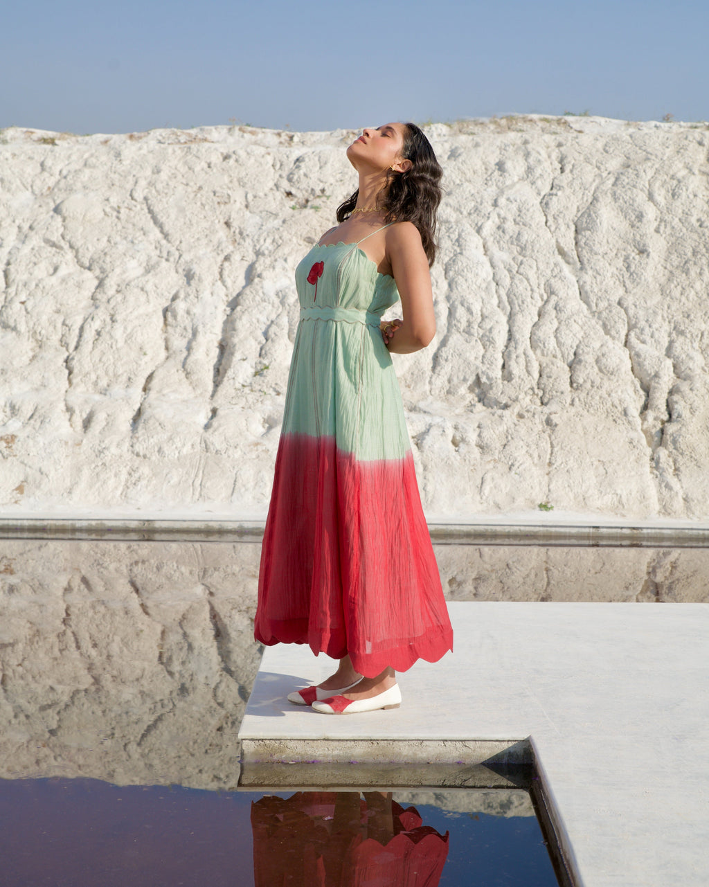 Green Silk Midi Dress by The Loom Art with Aurora by The Loom Art, Best Selling, Casual Wear, Chanderi Silk, FB ADS JUNE, Green, July Sale, July Sale 2023, Midi Dresses, Ombre & Dyes, Organic, Regular Fit, Sleeveless Dresses, Womenswear at Kamakhyaa for sustainable fashion