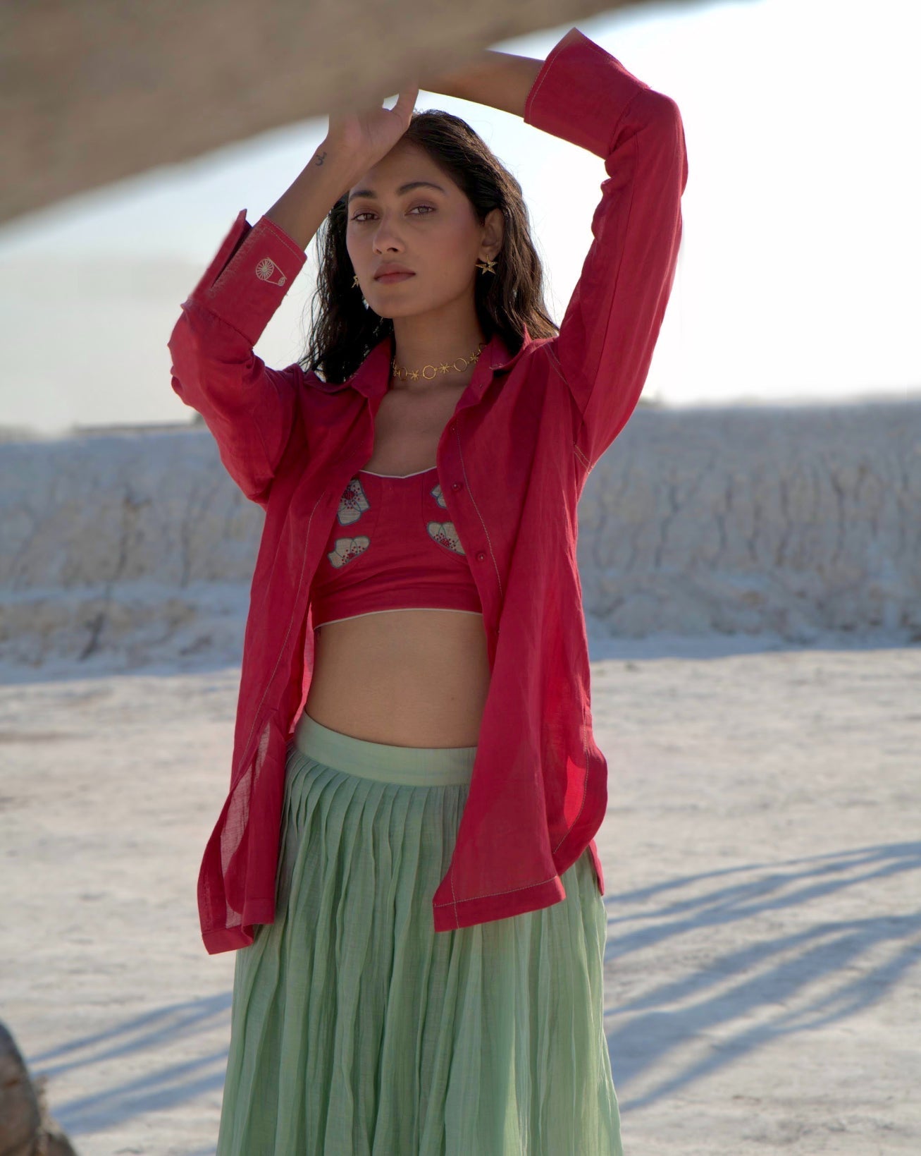 Red Silk Co-ord Set by The Loom Art with Aurora by The Loom Art, Best Selling, Casual Wear, Chanderi Silk, Co-ord Sets, FB ADS JUNE, July Sale, July Sale 2023, Ombre & Dyes, Organic, Red, Regular Fit, Skirt Sets, Vacation, Vacation Co-ords, Womenswear at Kamakhyaa for sustainable fashion