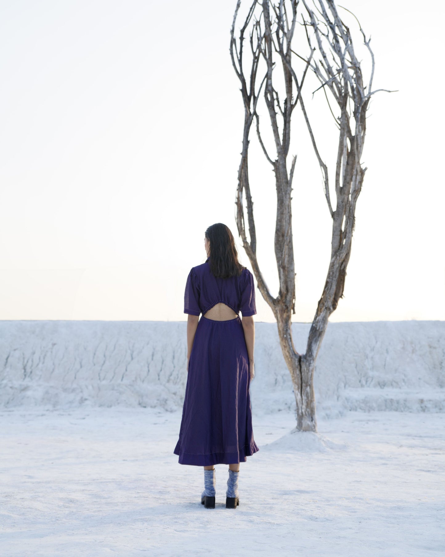 Blue Silk Midi Dress by The Loom Art with Aurora by The Loom Art, Blue, Casual Wear, Chanderi Silk, Embroidered, July Sale, July Sale 2023, Midi Dresses, Ombre & Dyes, Organic, Regular Fit, Solids, Womenswear at Kamakhyaa for sustainable fashion