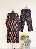 Black Printed Kaftan Set by Indian Wear with Black, Co-ord Sets, Cotton, Ethnic Wear, Floral, kaftan Sets, Natural, Prints, Relaxed Fit, Womenswear at Kamakhyaa for sustainable fashion