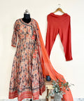 Orange Multicolor Embroidered Kurta Set With Dupatta by Indian Wear with Embroidered, Ethnic Wear, Festive Wear, Kurta Pant Sets, Kurta Set with Dupattas, Multicolor, Natural, Orange, Regular Fit, Womenswear at Kamakhyaa for sustainable fashion