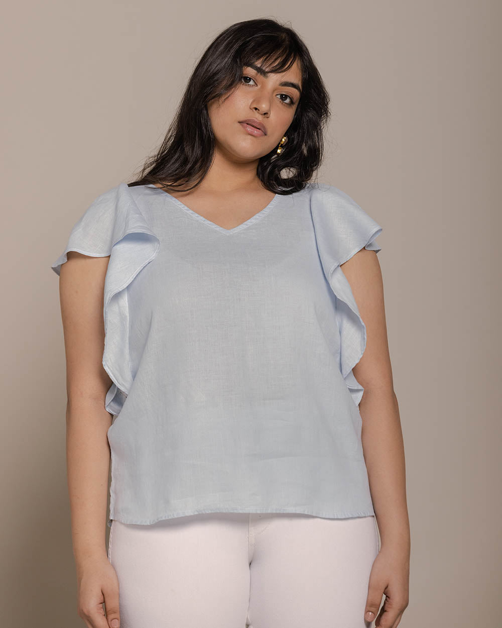 In The Summer Mood Top - Summer Blue by Reistor with Archived, Blouses, Blue, Casual Wear, Hemp, Hemp by Reistor, Natural, Office Wear, Relaxed Fit, Solids, Tops, Womenswear at Kamakhyaa for sustainable fashion