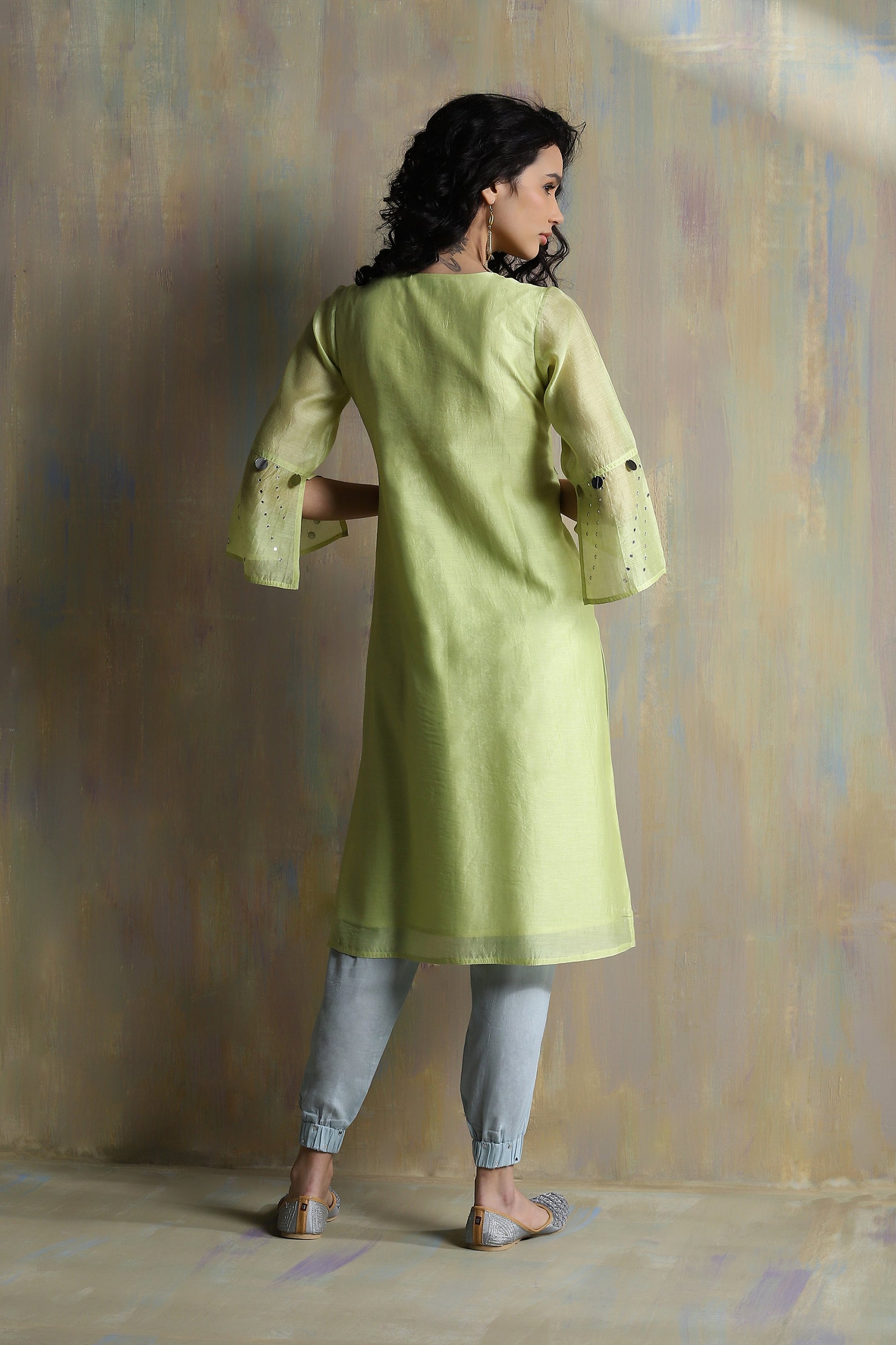 Lime Yellow Chanderi Kurta Set With Dupatta - Set of 3 by Charkhee with Chanderi, Cotton, Festive Wear, Indian Wear, Kurta Pant Sets, Kurta Set With Dupatta, Natural, Regular Fit, Solids, Tyohaar II by Charkhee, Womenswear, Yellow at Kamakhyaa for sustainable fashion