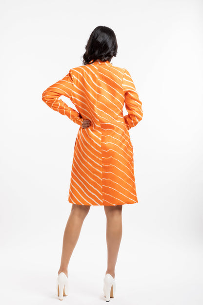 Orange Coat by House Of Ara with Casual Wear, Chanderi, Coats, Cotton, Leheriya, Leheriya Collection, Natural, Orange, Regular Fit, Silk, Stripes, Womenswear at Kamakhyaa for sustainable fashion