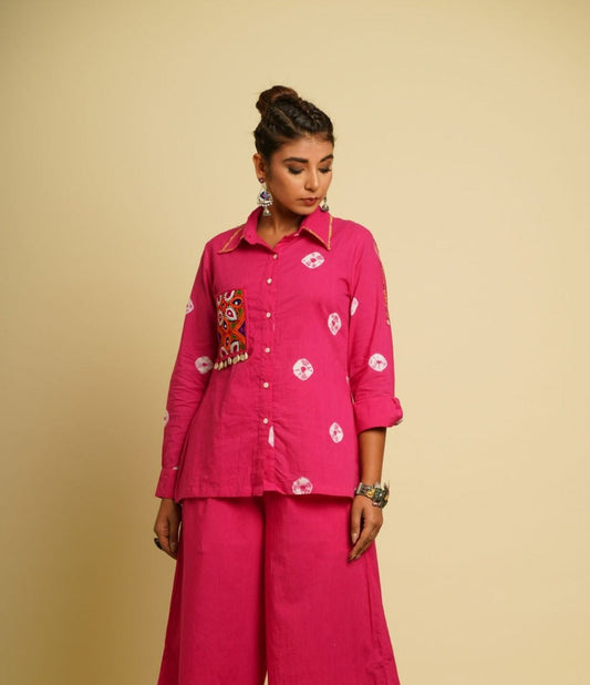 Pink Embroidered Cotton Shirt 100% cotton, Fuschia, Fusion Wear, Natural, New, Ombres & Dyes, Regular Fit, Saba, Shirts, Verification Kamakhyaa