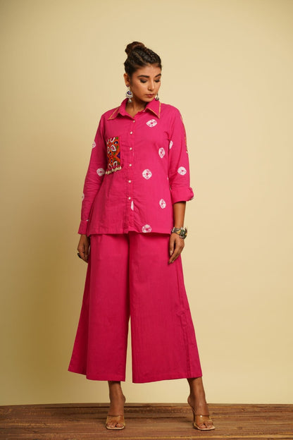 Pink Embroidered Cotton Co-ord Set by Keva with 100% cotton, Co-ord Sets, For Anniversary, Fusion Wear, Natural, New, Ombre & Dyes, party, Party Wear Co-ords, Pink, Regular Fit, Saba, Womenswear at Kamakhyaa for sustainable fashion