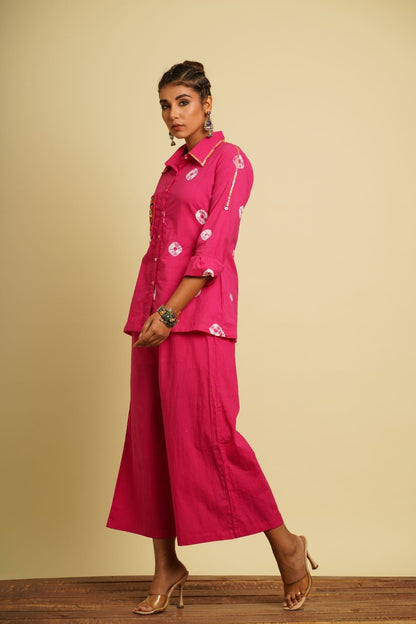 Pink Embroidered Cotton Shirt by Keva with 100% cotton, Fusion Wear, Less than $50, Natural, New, Ombre & Dyes, Pink, Regular Fit, Saba, Shirts, Tops, Womenswear at Kamakhyaa for sustainable fashion