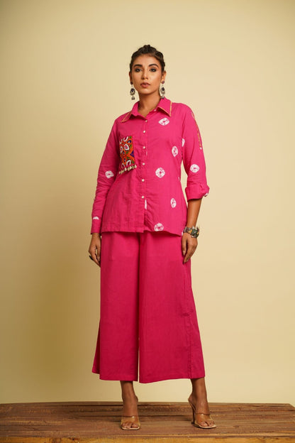 Pink Embroidered Cotton Shirt by Keva with 100% cotton, Fusion Wear, Less than $50, Natural, New, Ombre & Dyes, Pink, Regular Fit, Saba, Shirts, Tops, Womenswear at Kamakhyaa for sustainable fashion