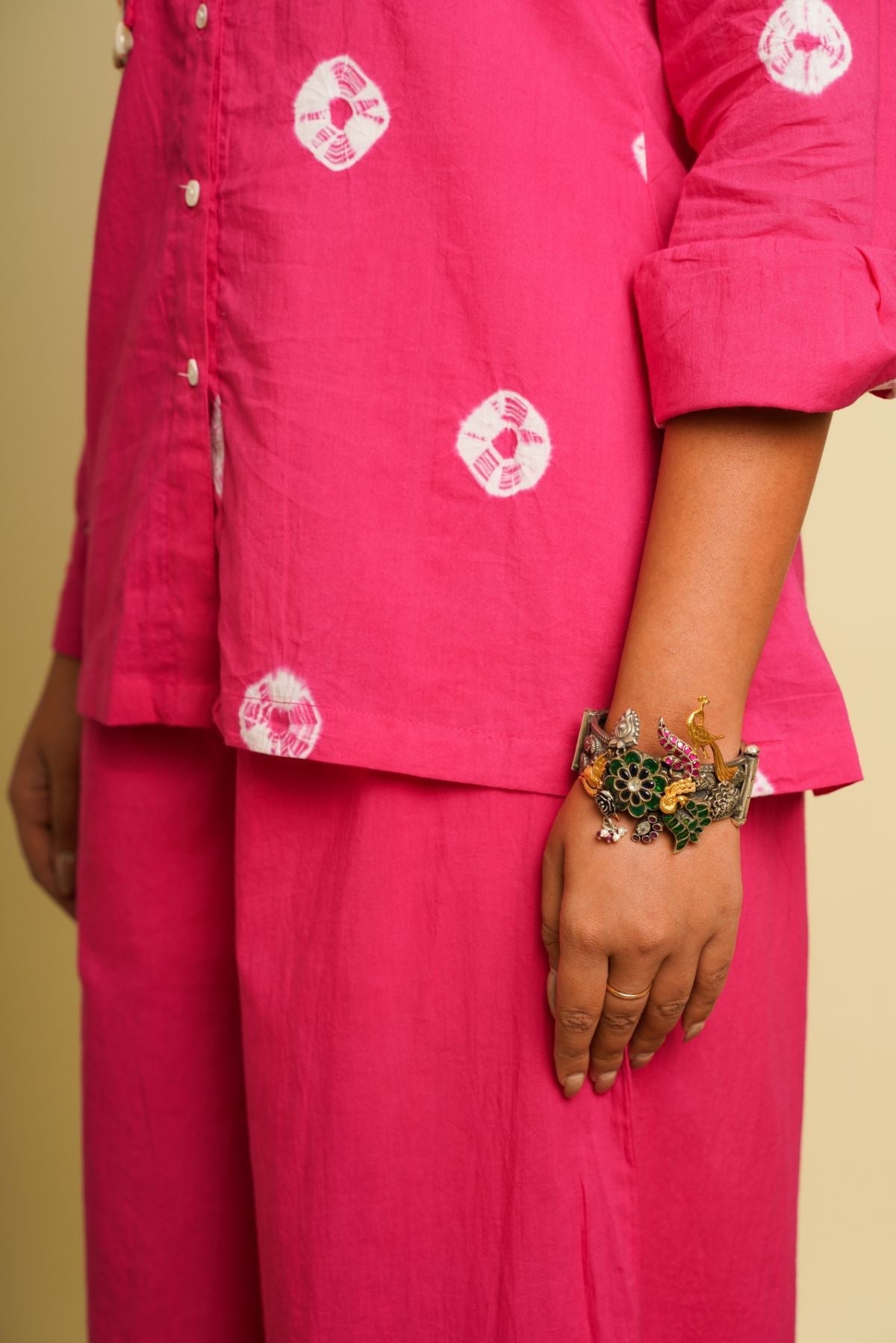 Pink Embroidered Cotton Shirt by Keva with 100% cotton, Fusion Wear, Less than $50, Natural, New, Ombre & Dyes, Pink, Regular Fit, Saba, Shirts, Tops, Womenswear at Kamakhyaa for sustainable fashion