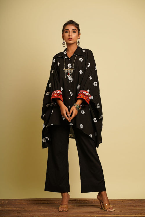 Black Embroidered Cotton Co-ord Set by Keva with 100% cotton, Black, Co-ord Sets, FB ADS JUNE, Fusion Wear, Natural, New, Ombre & Dyes, party, Party Wear Co-ords, Printed Selfsame, Relaxed Fit, Saba, Womenswear at Kamakhyaa for sustainable fashion