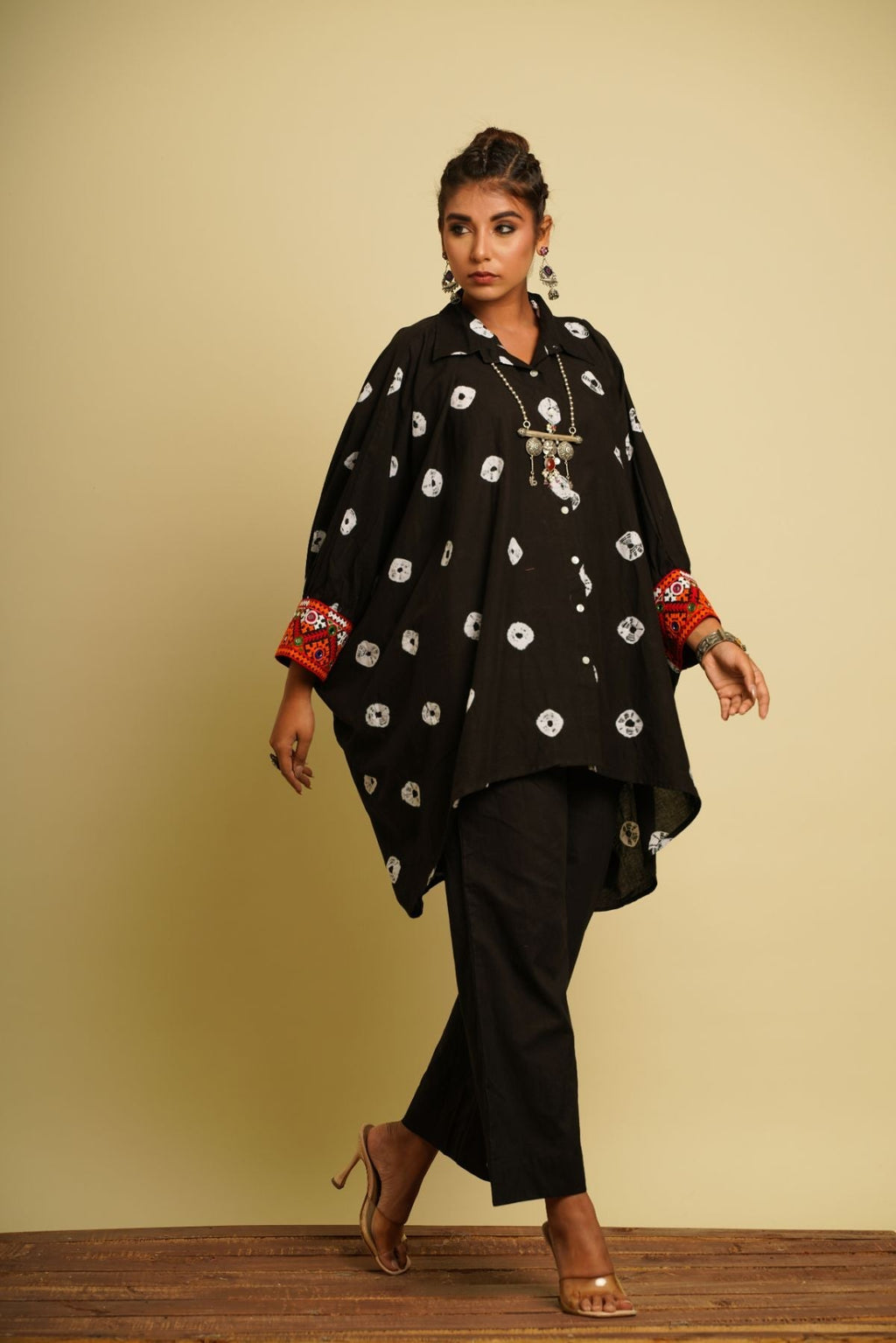 Black Embroidered Cotton Co-ord Set by Keva with 100% cotton, Black, Co-ord Sets, FB ADS JUNE, Fusion Wear, Natural, New, Ombre & Dyes, party, Party Wear Co-ords, Printed Selfsame, Relaxed Fit, Saba, Womenswear at Kamakhyaa for sustainable fashion