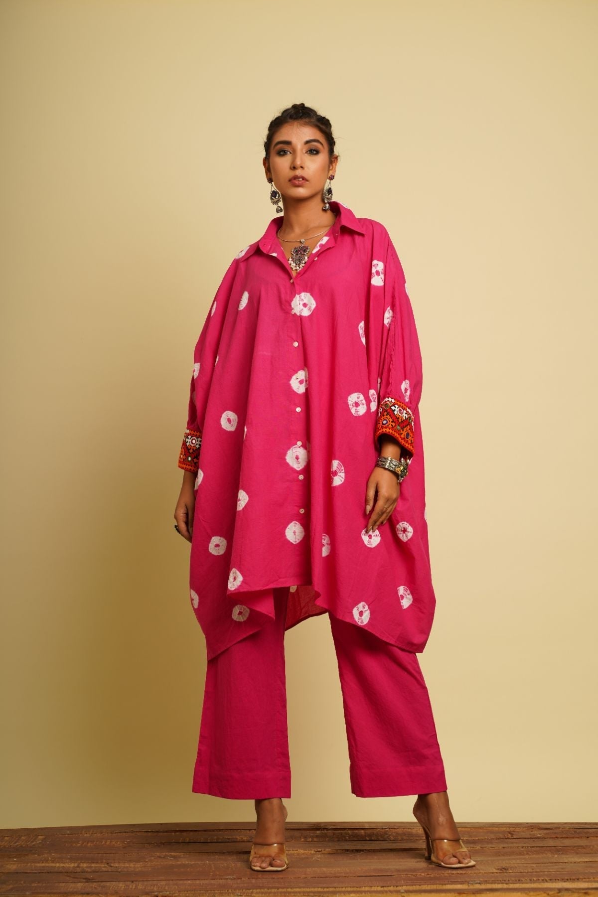 Pink Cotton Co-ord Set by Keva with 100% cotton, Co-ord Sets, Fusion Wear, Natural, New, Ombre & Dyes, party, Party Wear Co-ords, Pink, Relaxed Fit, Saba, Womenswear at Kamakhyaa for sustainable fashion