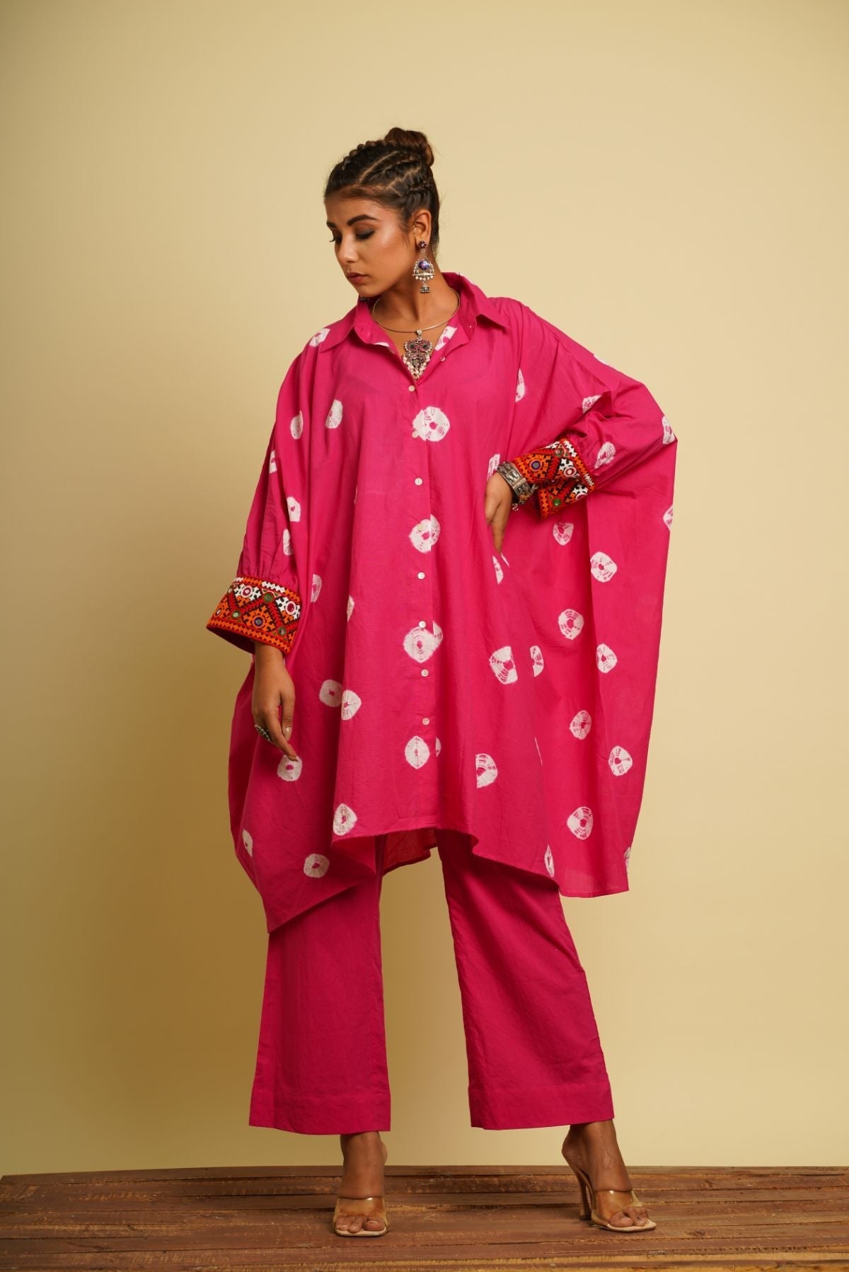 Pink Cotton Co-ord Set by Keva with 100% cotton, Co-ord Sets, Fusion Wear, Natural, New, Ombre & Dyes, party, Party Wear Co-ords, Pink, Relaxed Fit, Saba, Womenswear at Kamakhyaa for sustainable fashion