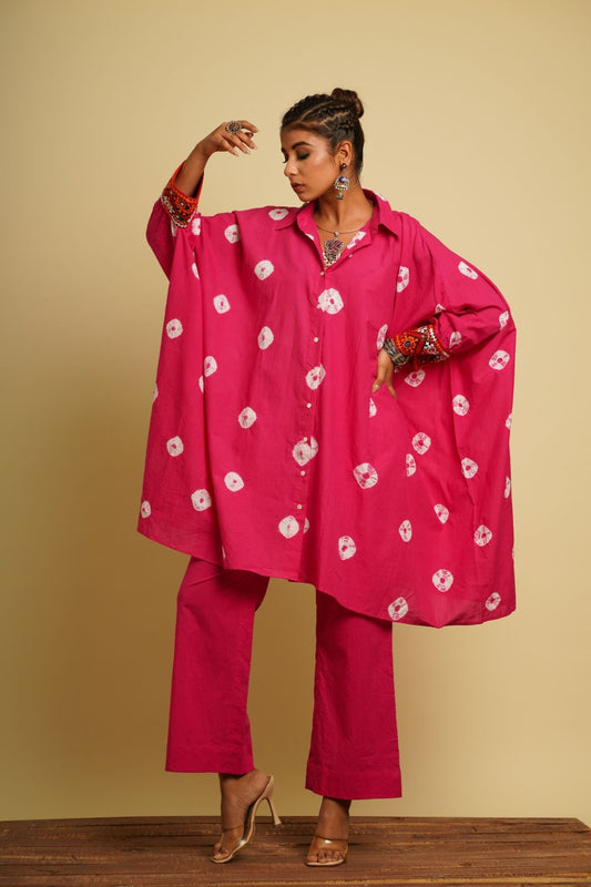 Pink Cotton CO-ord Set 100% cotton, Co-ord Sets, Fuschia, Fusion Wear, Natural, New, Ombres & Dyes, Relaxed Fit, Saba, Verification Kamakhyaa