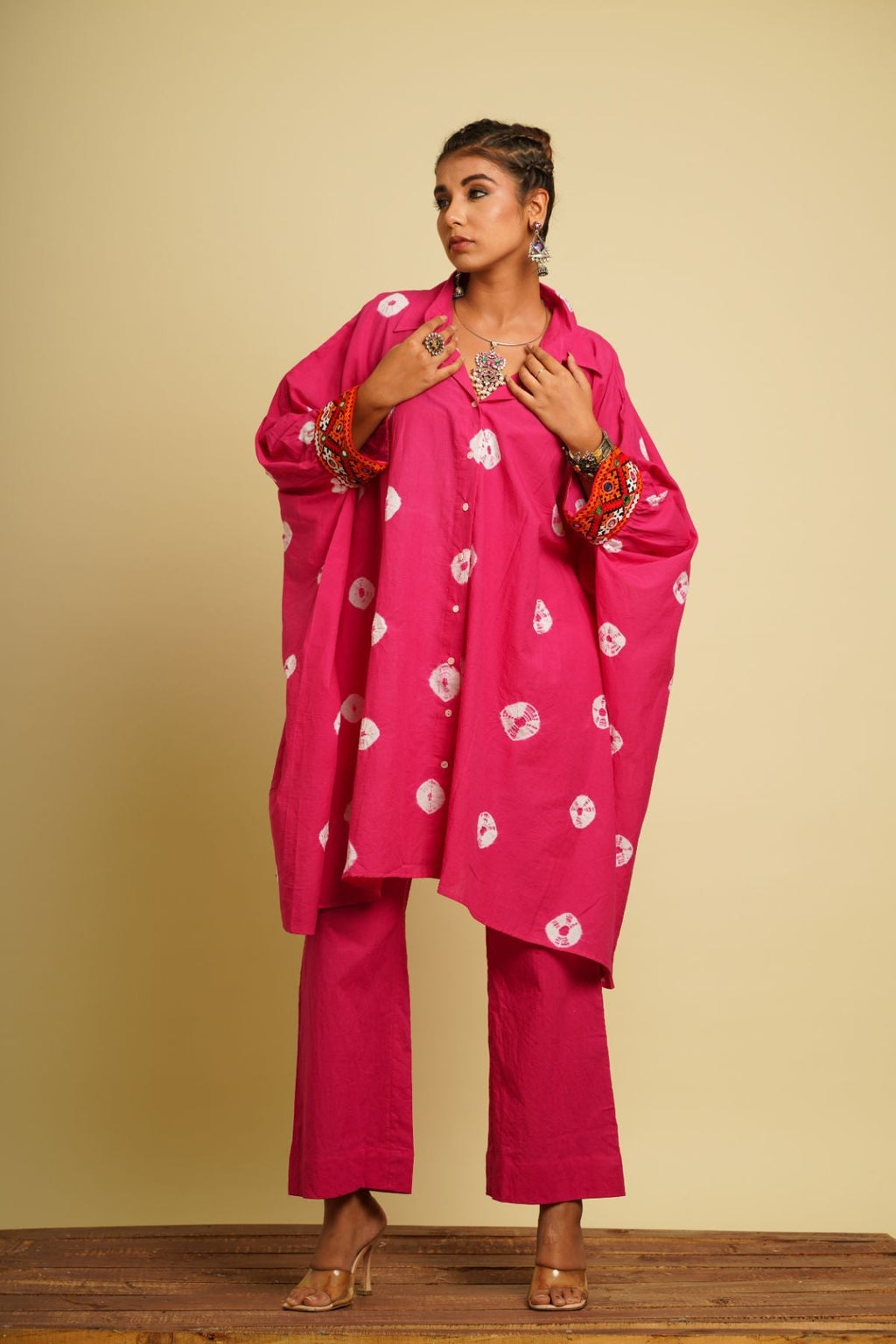 Pink Cotton Co-ord Set by Keva with 100% cotton, Co-ord Sets, Fusion Wear, Natural, New, Ombre & Dyes, party, Party Wear Co-ords, Pink, Relaxed Fit, Saba, Womenswear at Kamakhyaa for sustainable fashion