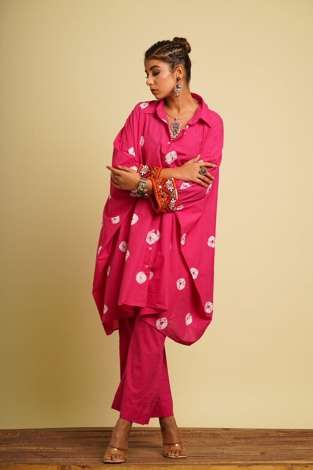 Pink Cotton Co-ord Set by Keva with 100% cotton, Co-ord Sets, Fusion Wear, Natural, New, Ombre & Dyes, party, Party Wear Co-ords, Pink, Relaxed Fit, Saba, Womenswear at Kamakhyaa for sustainable fashion