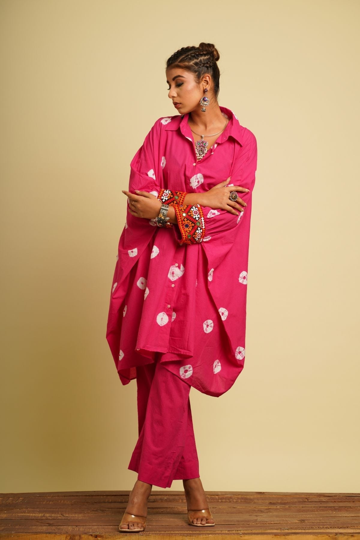 Pink Cotton Co-ord Set by Keva with 100% cotton, Co-ord Sets, Fusion Wear, Natural, New, Ombre & Dyes, party, Party Wear Co-ords, Pink, Relaxed Fit, Saba, Womenswear at Kamakhyaa for sustainable fashion