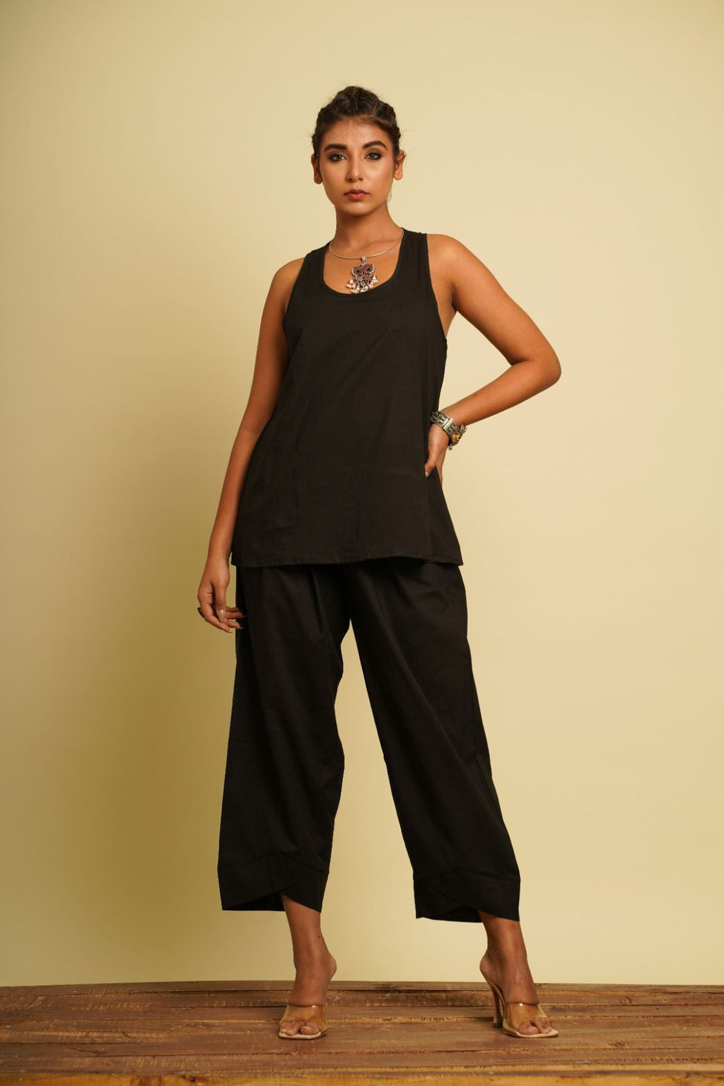 Black Embroidered Cotton Co-ord Set by Keva with 100% cotton, Black, Co-ord Sets, FB ADS JUNE, For Anniversary, Fusion Wear, Natural, New, Ombre & Dyes, party, Party Wear Co-ords, Printed Selfsame, Regular Fit, Saba, Womenswear at Kamakhyaa for sustainable fashion