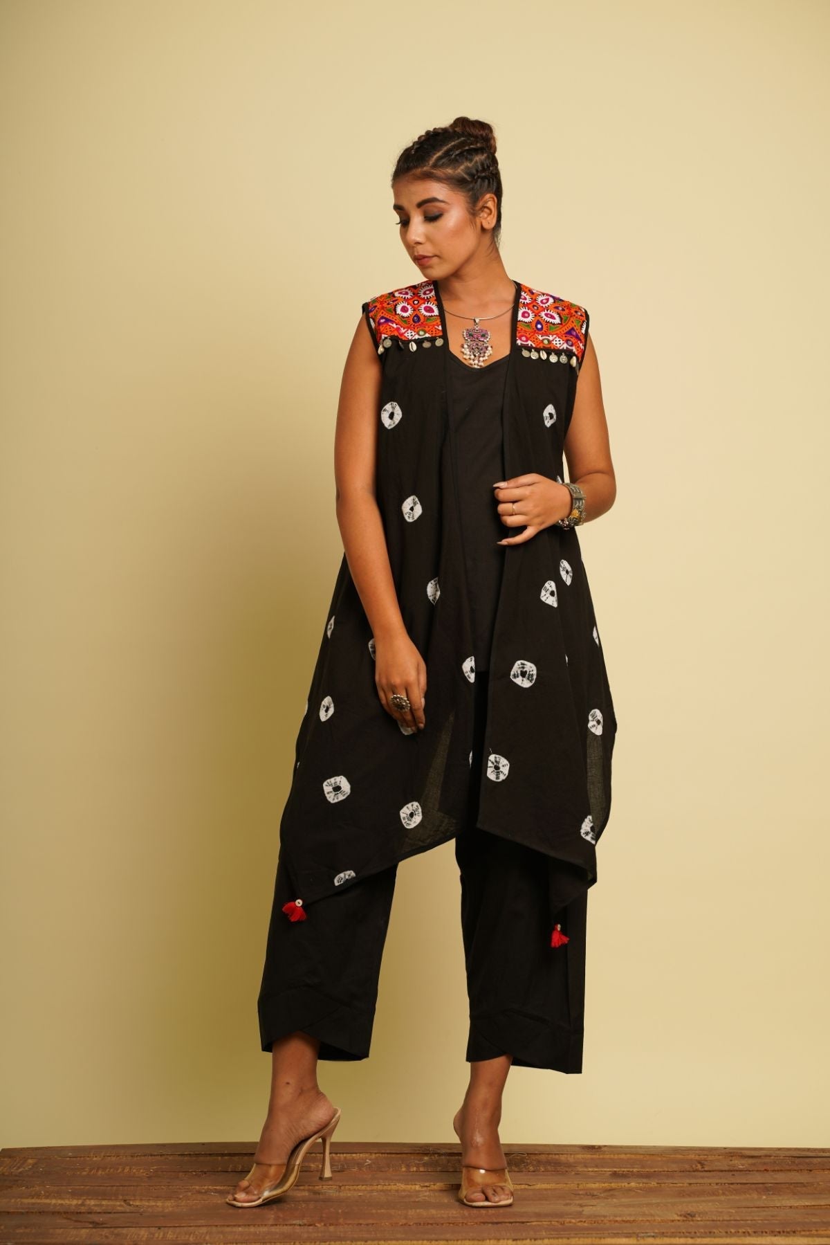 Black Embroidered Cotton Co-ord Set by Keva with 100% cotton, Black, Co-ord Sets, FB ADS JUNE, For Anniversary, Fusion Wear, Natural, New, Ombre & Dyes, party, Party Wear Co-ords, Printed Selfsame, Regular Fit, Saba, Womenswear at Kamakhyaa for sustainable fashion