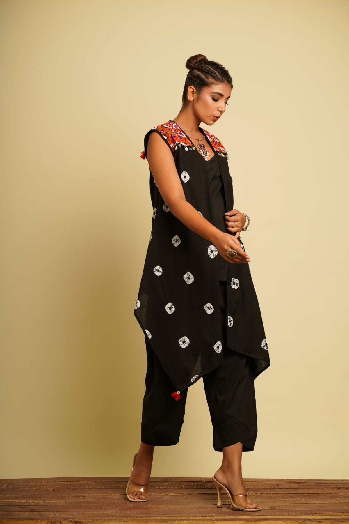Black Embroidered Cotton Co-ord Set by Keva with 100% cotton, Black, Co-ord Sets, FB ADS JUNE, For Anniversary, Fusion Wear, Natural, New, Ombre & Dyes, party, Party Wear Co-ords, Printed Selfsame, Regular Fit, Saba, Womenswear at Kamakhyaa for sustainable fashion