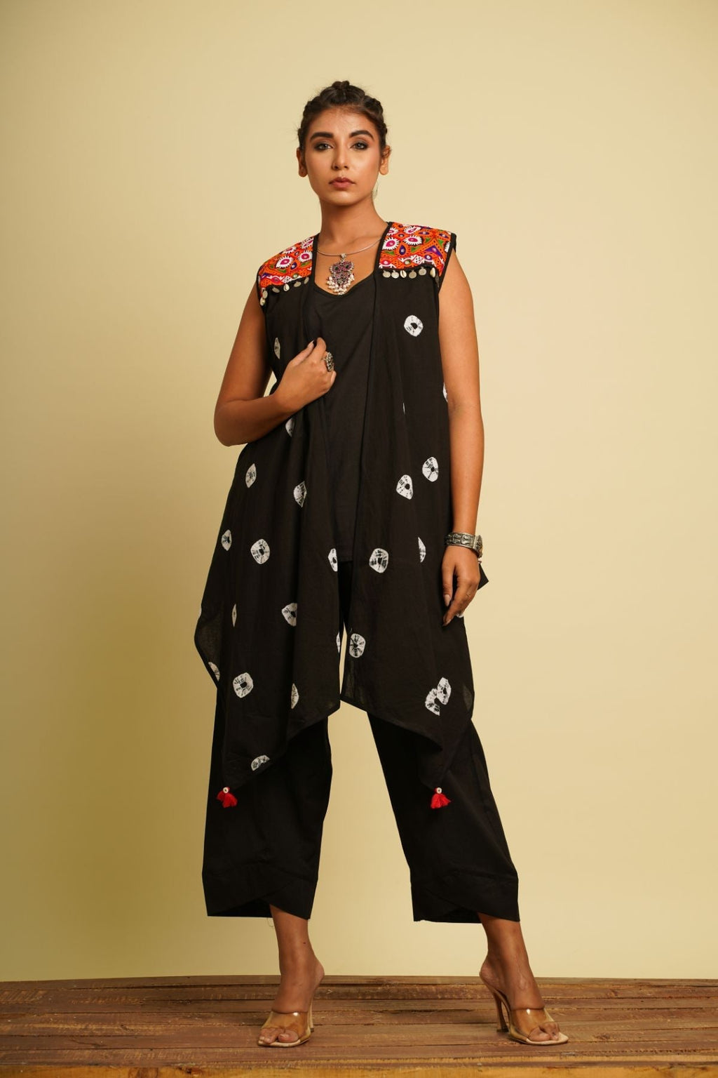 Black Embroidered Cotton Co-ord Set by Keva with 100% cotton, Black, Co-ord Sets, FB ADS JUNE, For Anniversary, Fusion Wear, Natural, New, Ombre & Dyes, party, Party Wear Co-ords, Printed Selfsame, Regular Fit, Saba, Womenswear at Kamakhyaa for sustainable fashion