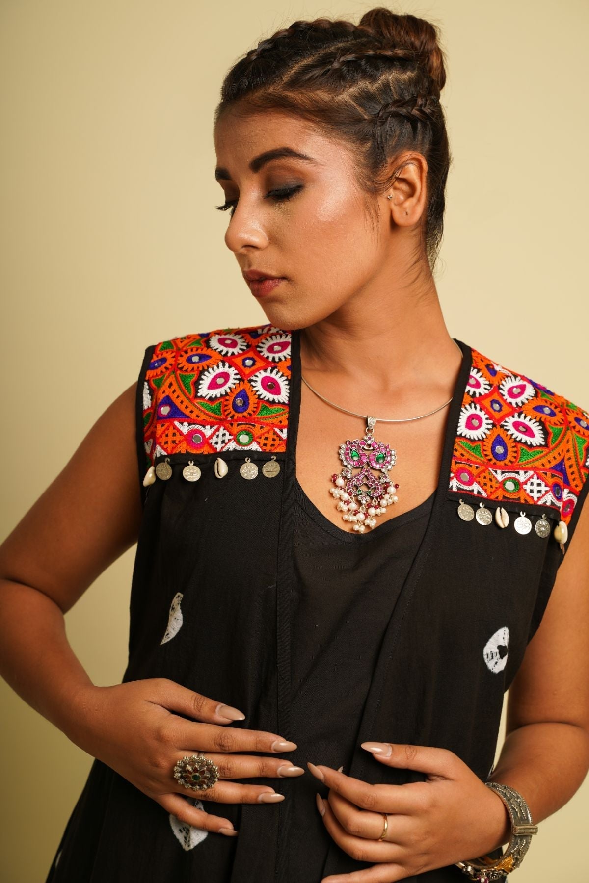 Black Embroidered Cotton Co-ord Set by Keva with 100% cotton, Black, Co-ord Sets, FB ADS JUNE, For Anniversary, Fusion Wear, Natural, New, Ombre & Dyes, party, Party Wear Co-ords, Printed Selfsame, Regular Fit, Saba, Womenswear at Kamakhyaa for sustainable fashion