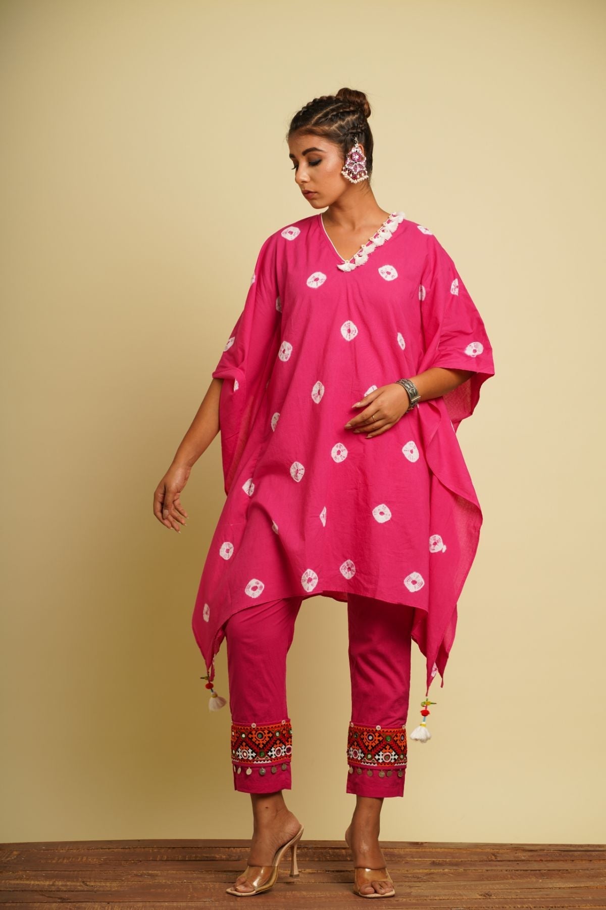 Pink Embellished Cotton Co-ord Set by Keva with 100% cotton, Best Selling, Co-ord Sets, Fusion Wear, Kaftan Set, Natural, New, Ombre & Dyes, party, Party Wear Co-ords, Pink, Relaxed Fit, Saba, Womenswear at Kamakhyaa for sustainable fashion