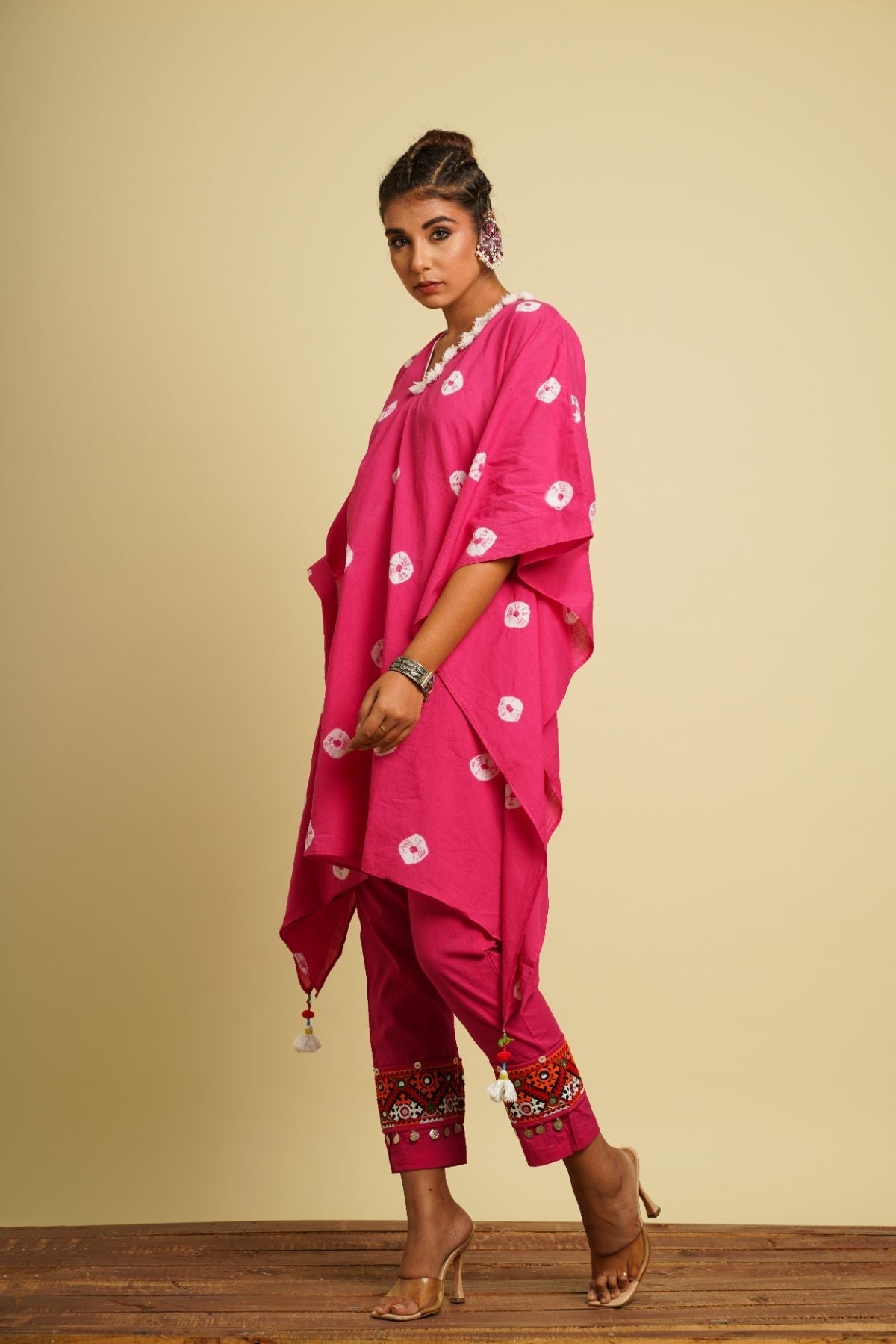 Pink Embellished Cotton Co-ord Set by Keva with 100% cotton, Best Selling, Co-ord Sets, Fusion Wear, Kaftan Set, Natural, New, Ombre & Dyes, party, Party Wear Co-ords, Pink, Relaxed Fit, Saba, Womenswear at Kamakhyaa for sustainable fashion