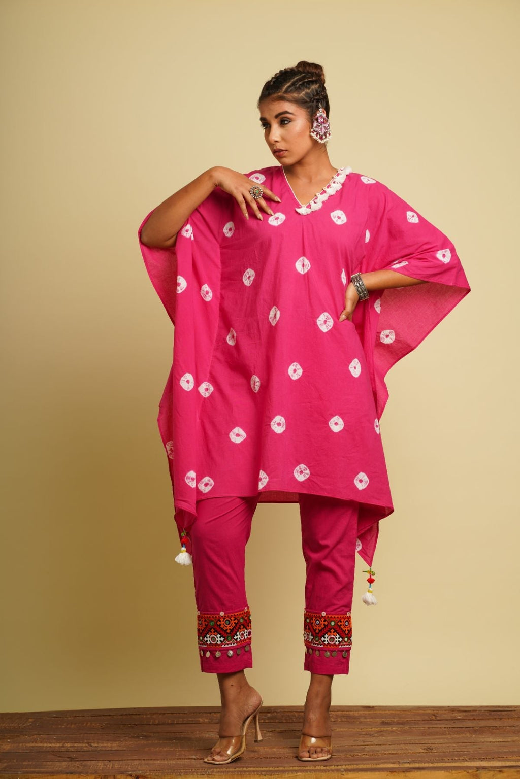 Pink Embellished Cotton Co-ord Set by Keva with 100% cotton, Best Selling, Co-ord Sets, Fusion Wear, Kaftan Set, Natural, New, Ombre & Dyes, party, Party Wear Co-ords, Pink, Relaxed Fit, Saba, Womenswear at Kamakhyaa for sustainable fashion