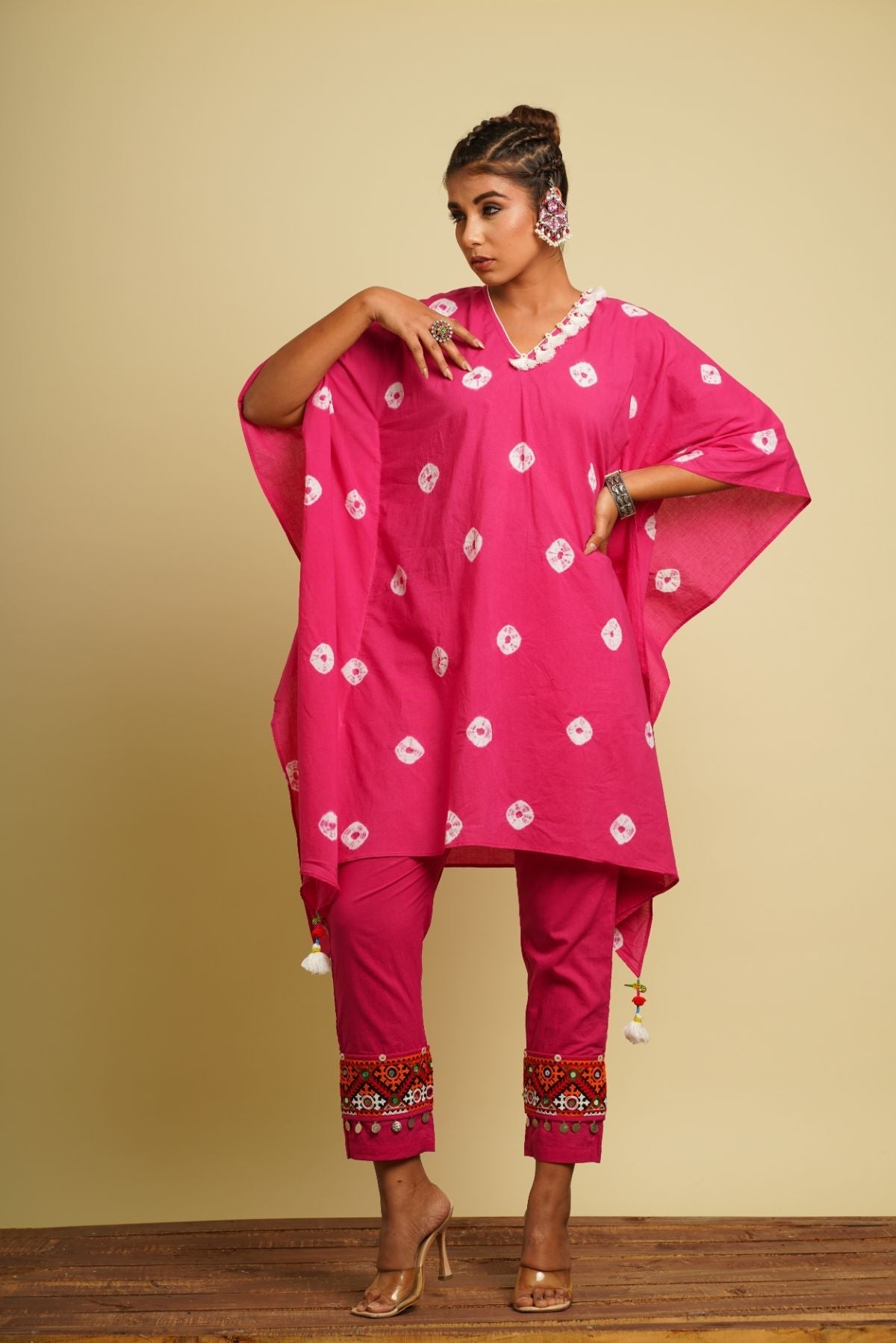 Pink Embellished Cotton Co-ord Set by Keva with 100% cotton, Best Selling, Co-ord Sets, Fusion Wear, Kaftan Set, Natural, New, Ombre & Dyes, party, Party Wear Co-ords, Pink, Relaxed Fit, Saba, Womenswear at Kamakhyaa for sustainable fashion