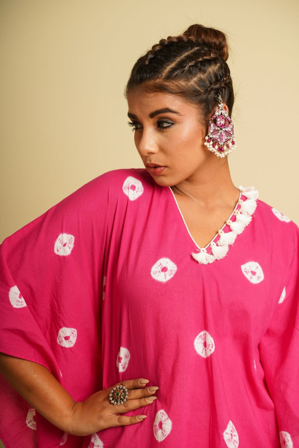 Pink Embellished Cotton Co-ord Set by Keva with 100% cotton, Best Selling, Co-ord Sets, Fusion Wear, Kaftan Set, Natural, New, Ombre & Dyes, party, Party Wear Co-ords, Pink, Relaxed Fit, Saba, Womenswear at Kamakhyaa for sustainable fashion